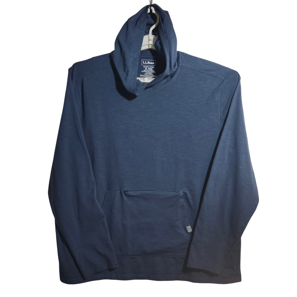 LL Bean Mens XL Blue Slightly Fitted Pullover Hoodie Sweatshirt‎ Zipper Pocket